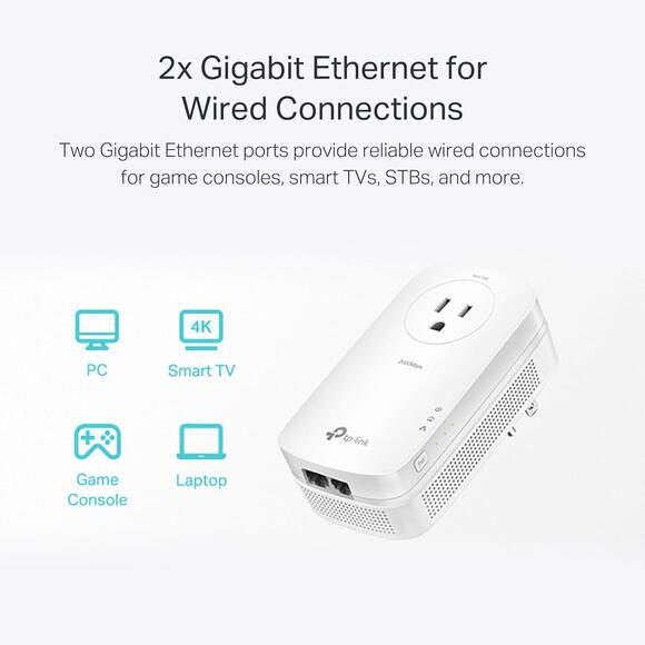 TP-Link AV2000 Powerline Adapter 2 Gigabit Ports Passthrough Ethernet Over Power - Picture 9 of 9